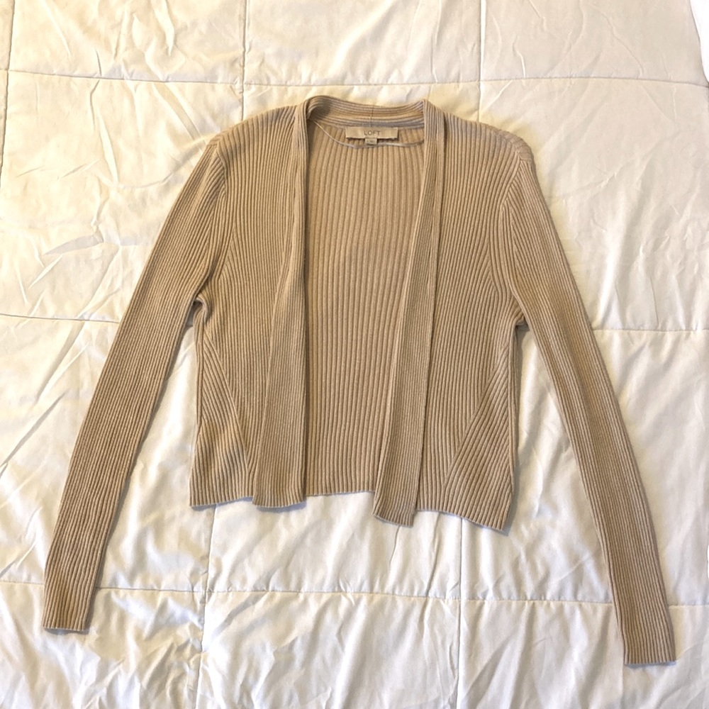 Loft ribbed cropped long-sleeve cardigan